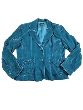 Vintage Susan Lewis Teal Velvet Silk Blazer Soft Retro Career Old Money Luxury